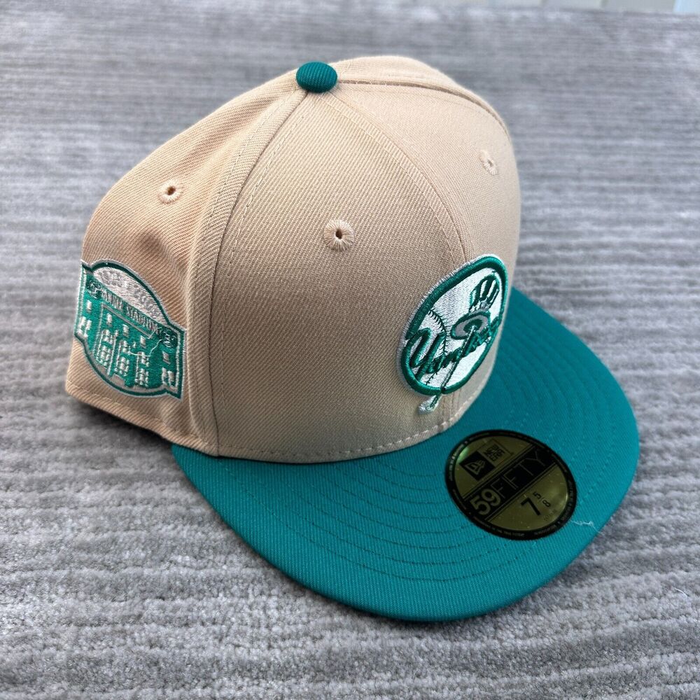 New York Yankees Hat Cap Mens Fitted 7 5/8 New Era Side Patch 2 Tone Bat Logo